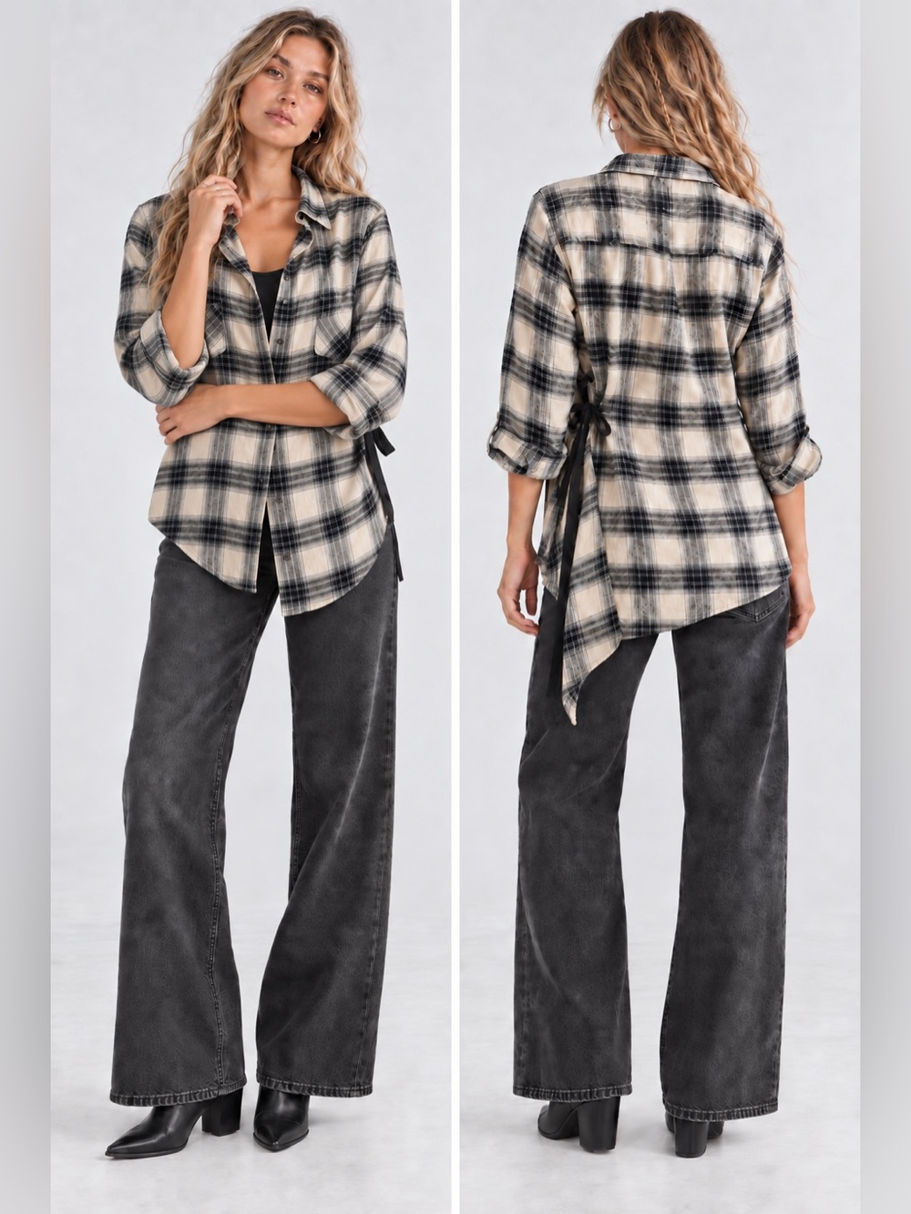 New! Free People x Nicholas K Roux Flannel Shirt Plaid